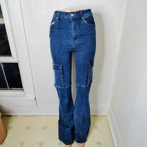 Fashion Nova Got My Way Stretch Cargo Bootcut Jean - Dark Wash 3